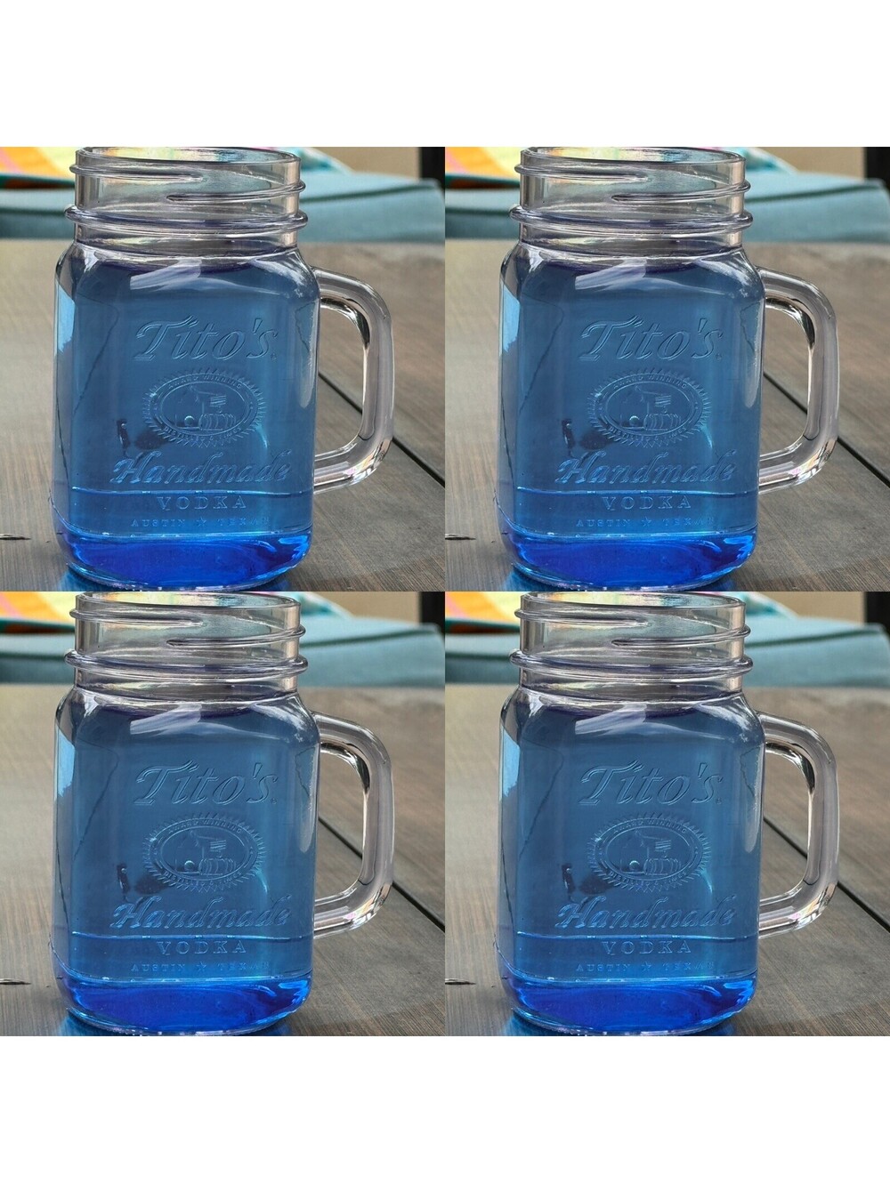 Tito's Handmade Vodka clear plastic Mason jar mule mugs 12oz Lot Of 4 NEW